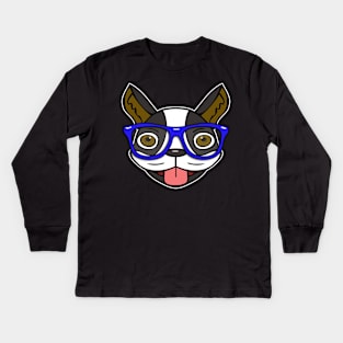 Hipster Boston Terrier Kids Long Sleeve T-Shirt